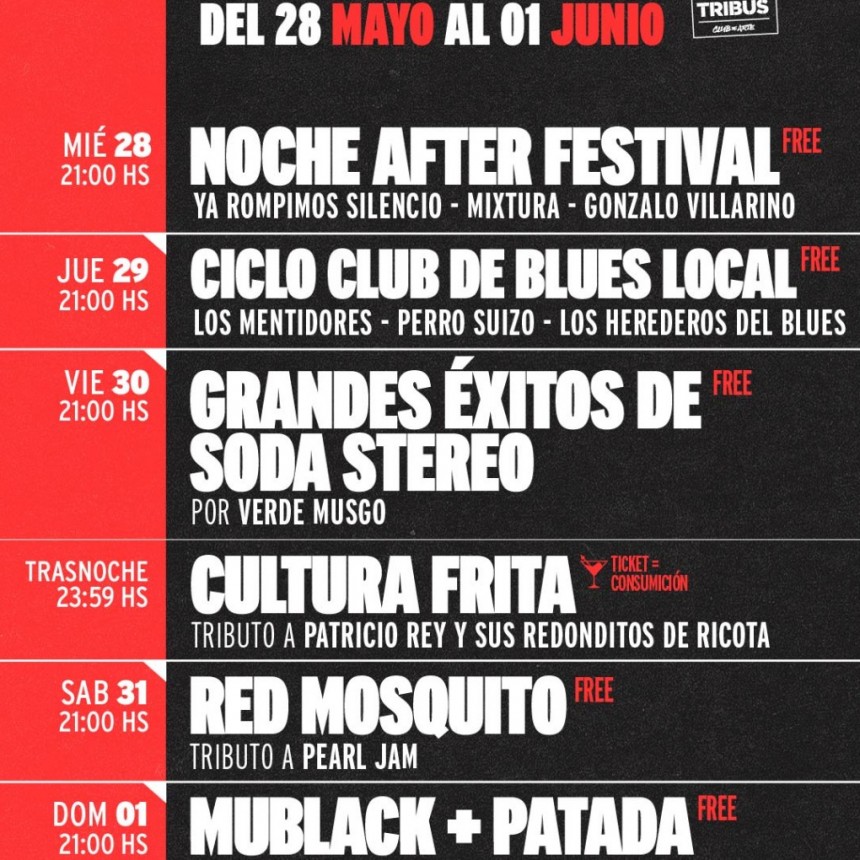 Agenda de TRIBUS del 28/5 al 1/6