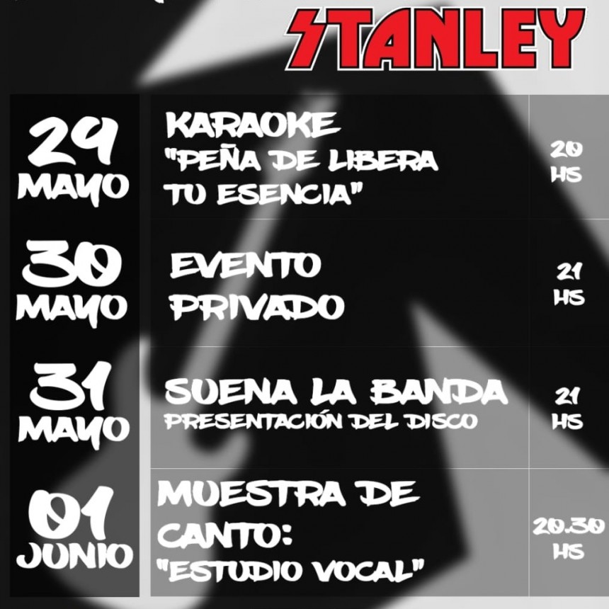 Agenda de STANLEY del 29/5 al 1/6