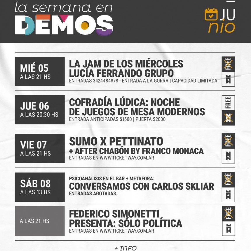 Programaci&oacute;n de DEMOS del 5/6 al 8/6