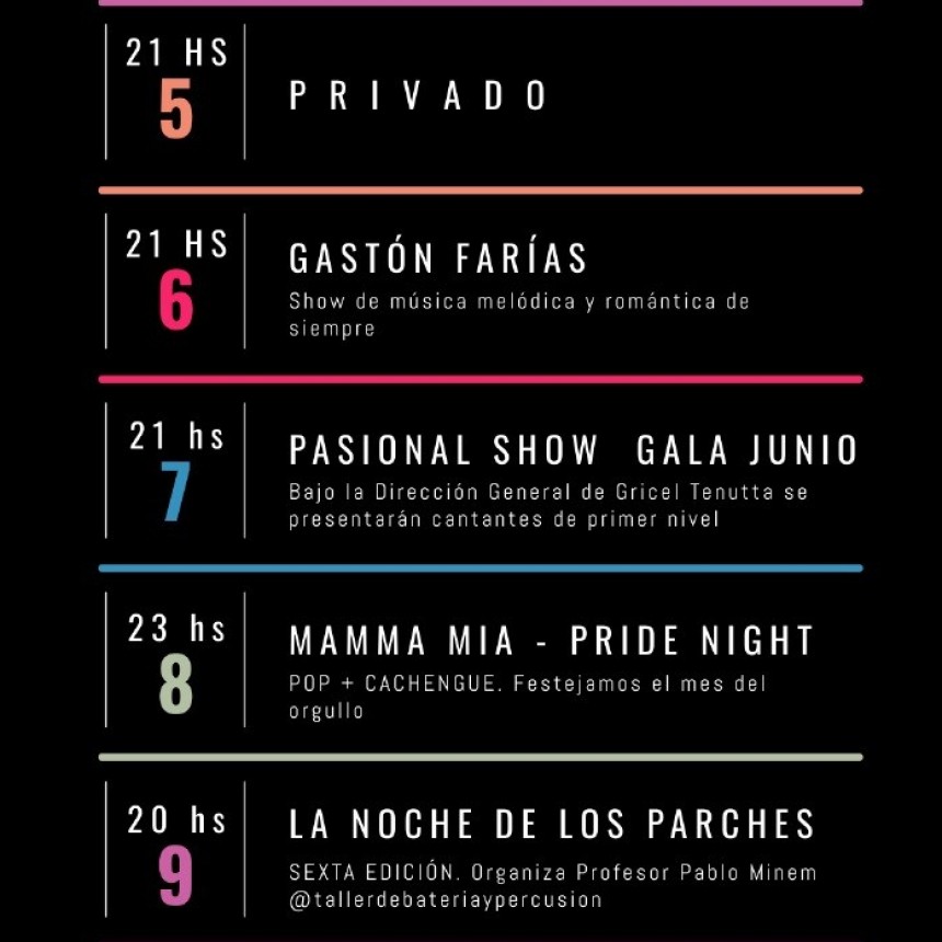 Programacion de Stanley Bar del 5/6 al 9/6
