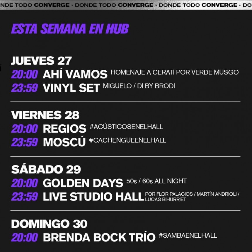 Programaci&oacute;n de HUB del 27/6 al 30/6