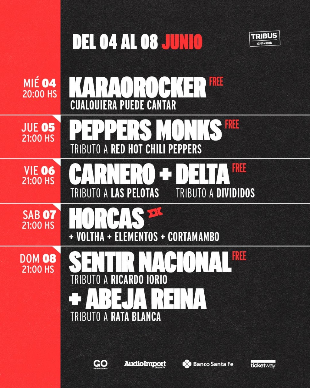 Agenda de Tribus del 4/6 al 8/6