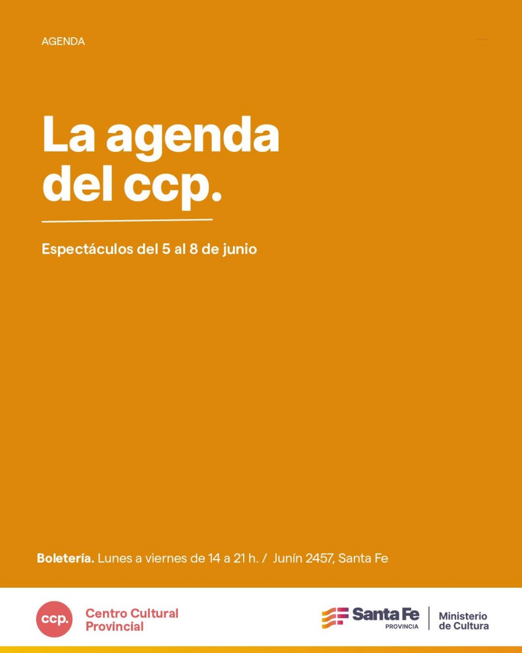 Agenda de espectáculos del 5 al 8 de junio en el CCP.