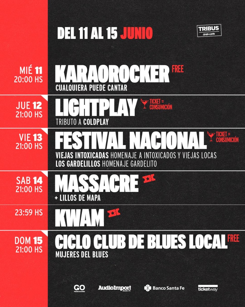 Agenda de TRIBUS  del 11/6 al 15/6