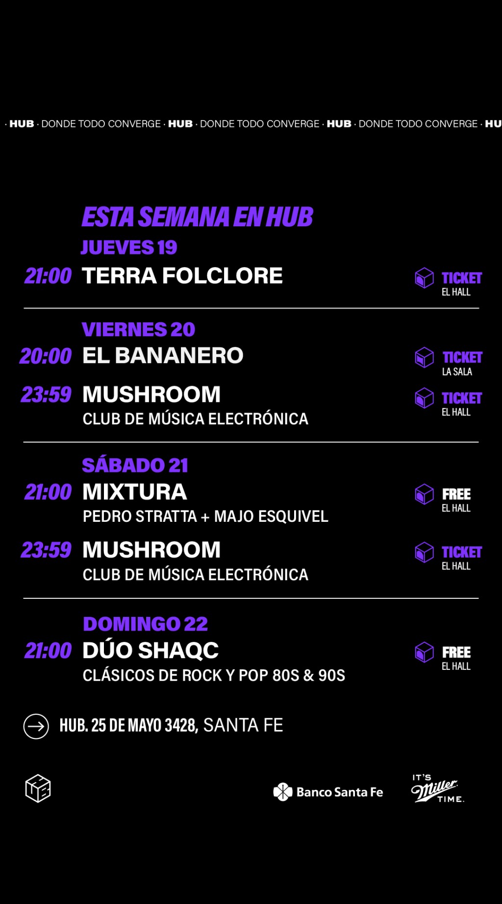 Agenda de HUB  del 19/6 al 22/6