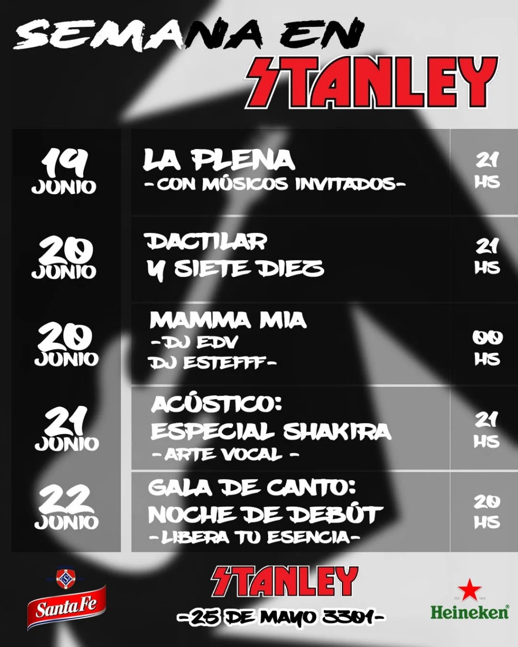 Agenda de STANLEY BAR del 19/6 al 22/6