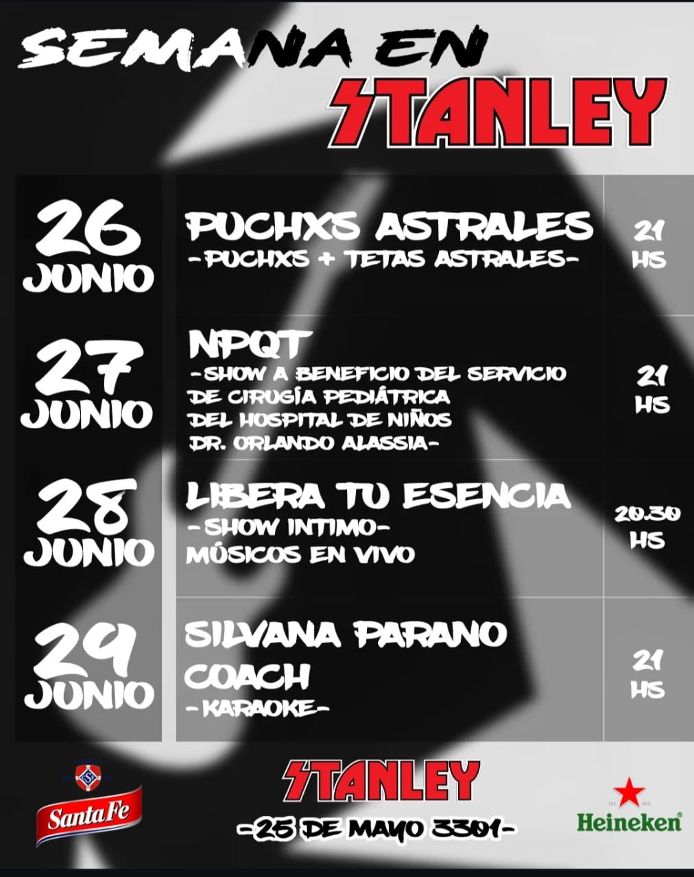 Programación de Stanley Bar del 26/6 al 29/6