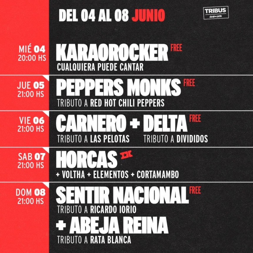 Agenda de Tribus del 4/6 al 8/6