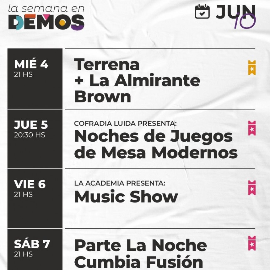 DEMOS tiene programación del 4/6 al 7/6