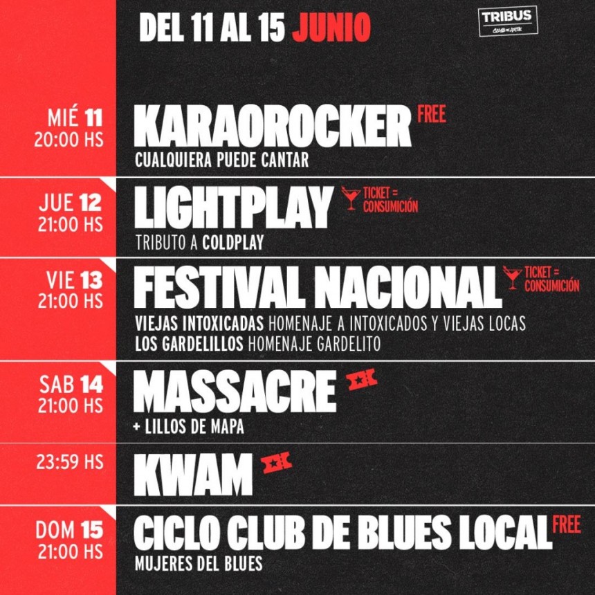 Agenda de TRIBUS  del 11/6 al 15/6