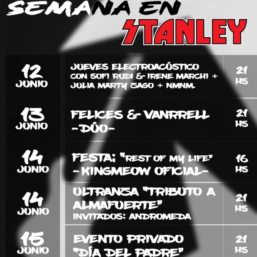 Agenda de STANLEY del 12/6 al 15/6