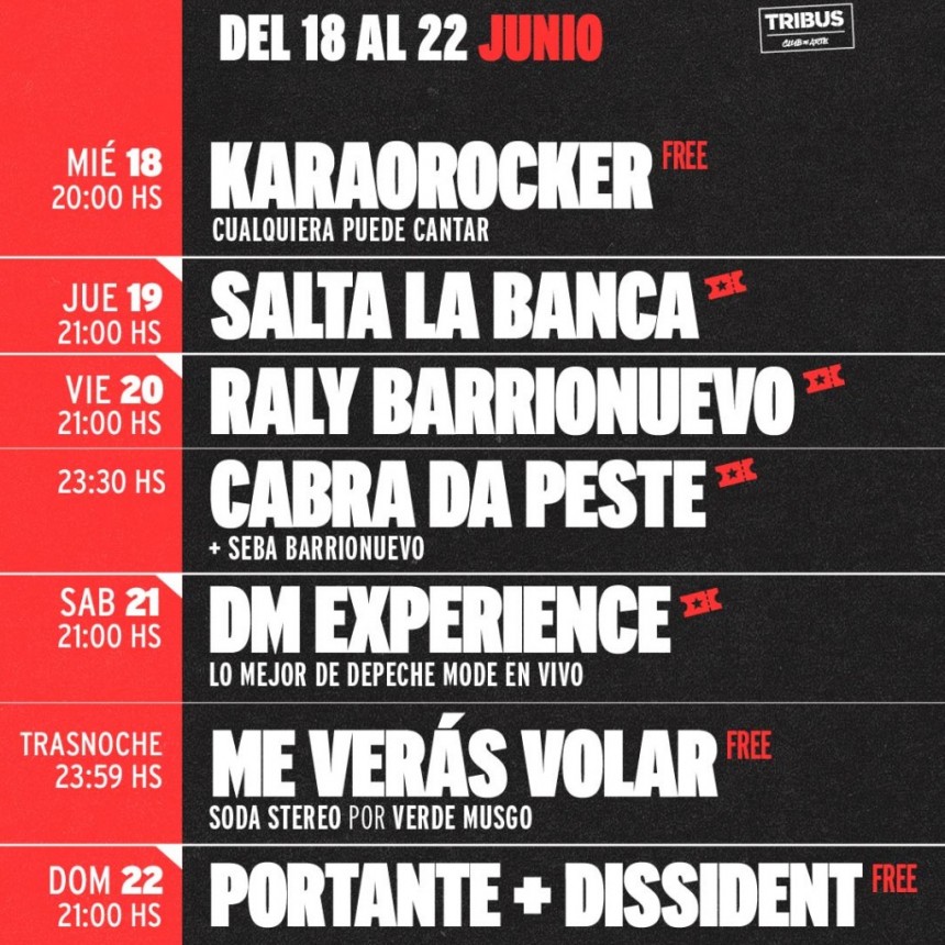 Agenda de TRIBUS  del 18/6 al 22/6