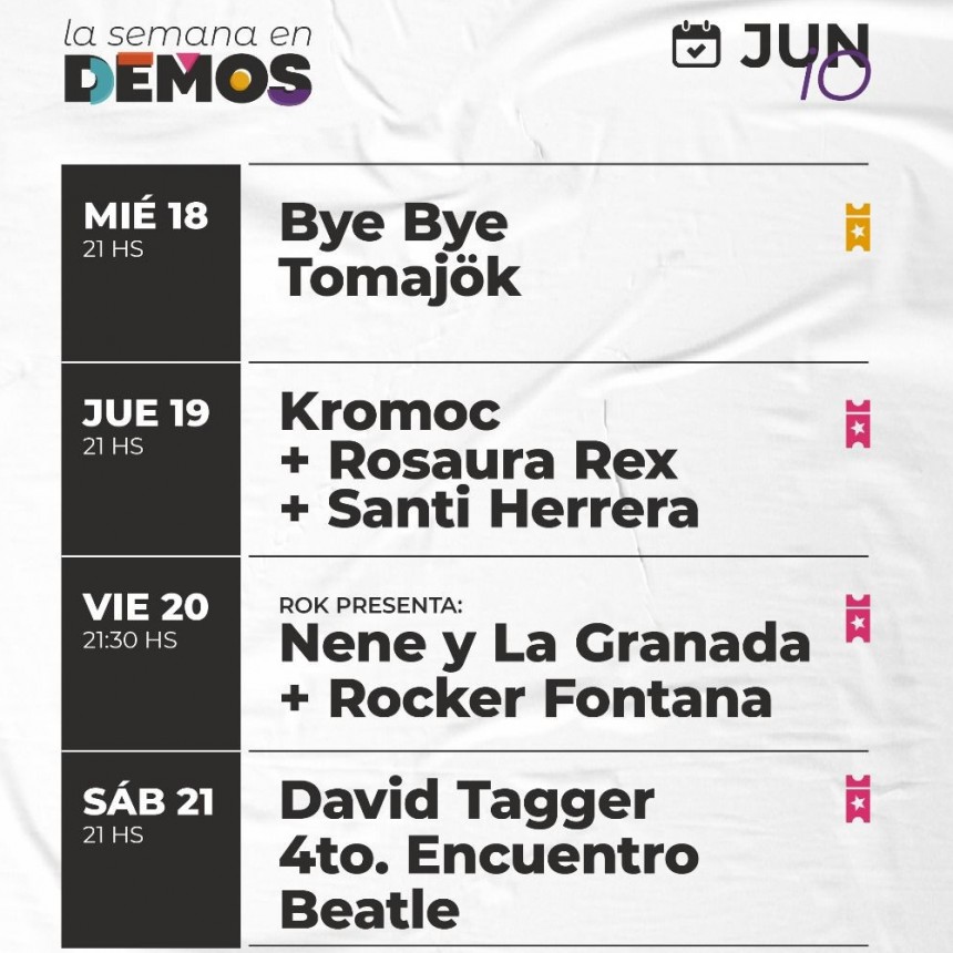 Agenda de DEMOS del 18/6 al 21/6