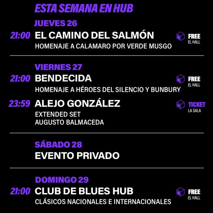 Programaci&oacute;n de HUB del  26/6 al 28/6 