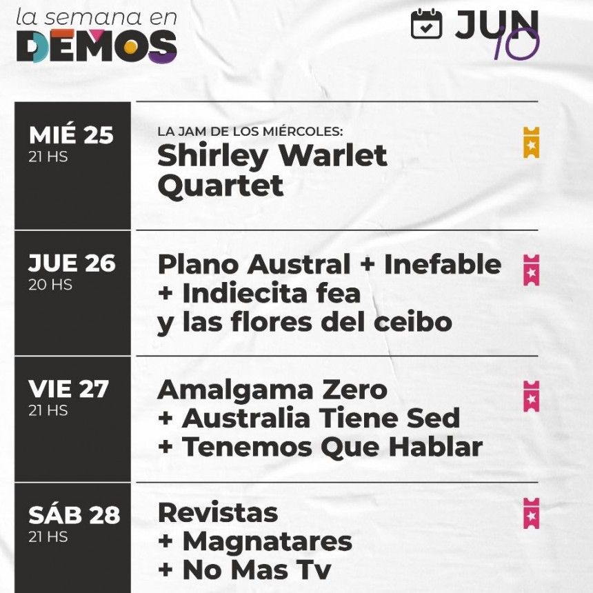 Programación de DEMOS del 25/6 al 28/6