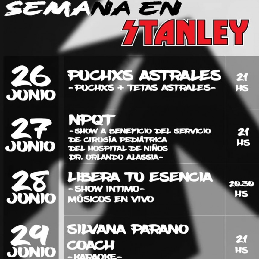 Programación de Stanley Bar del 26/6 al 29/6