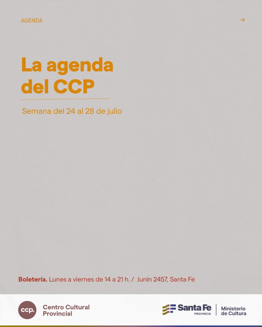 Agenda de espectáculo del 24/7 al 28/7 en el CCP