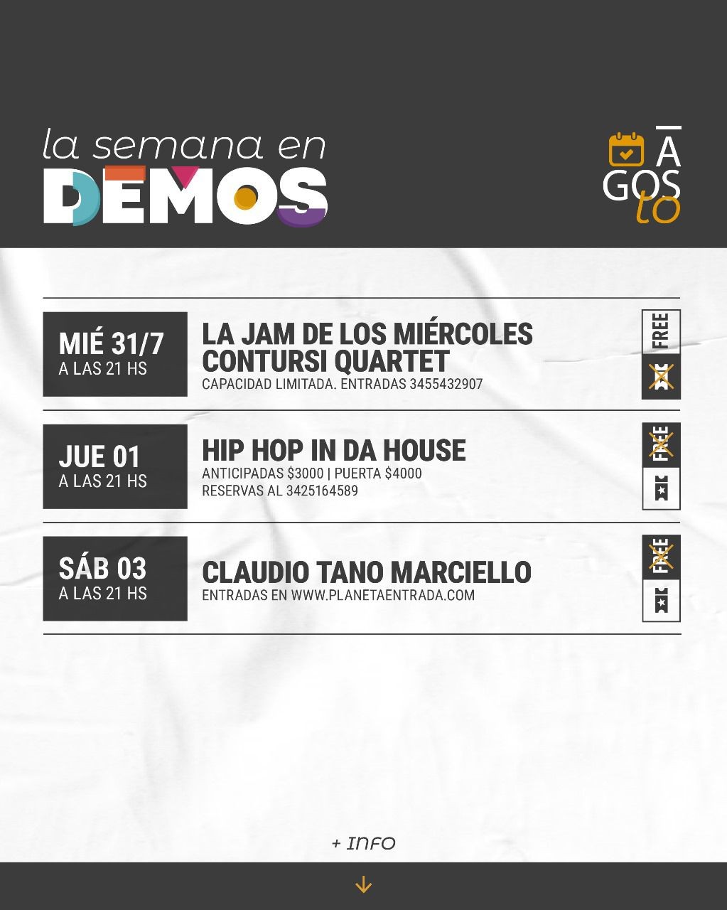 Agenda de DEMOS  del 31/7 al 3/7