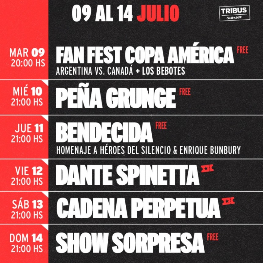 AGENDA SEMANAL TRIBUS CLUB DE ARTE: 9/7 al 14/7 