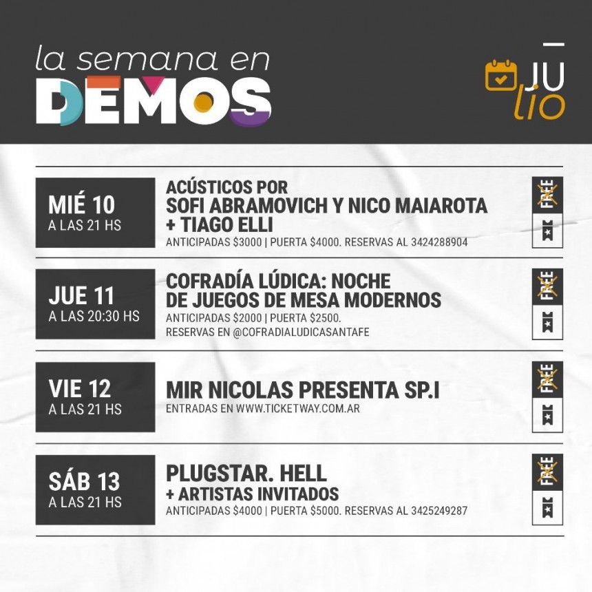 DEMOS tiene agenda para la semana del 10/7 al 13/7