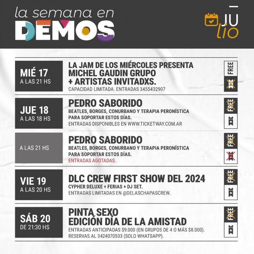 Agenda de DEMOS del 17/7 al 20/7