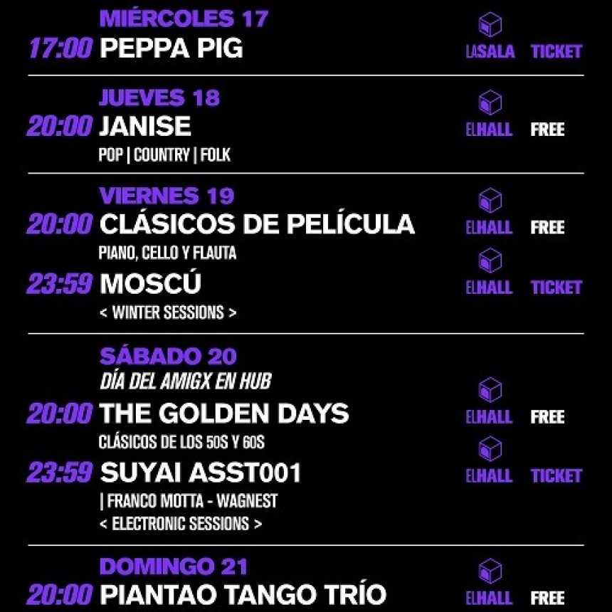 Agenda de HUB  del 17/7 al 21/7