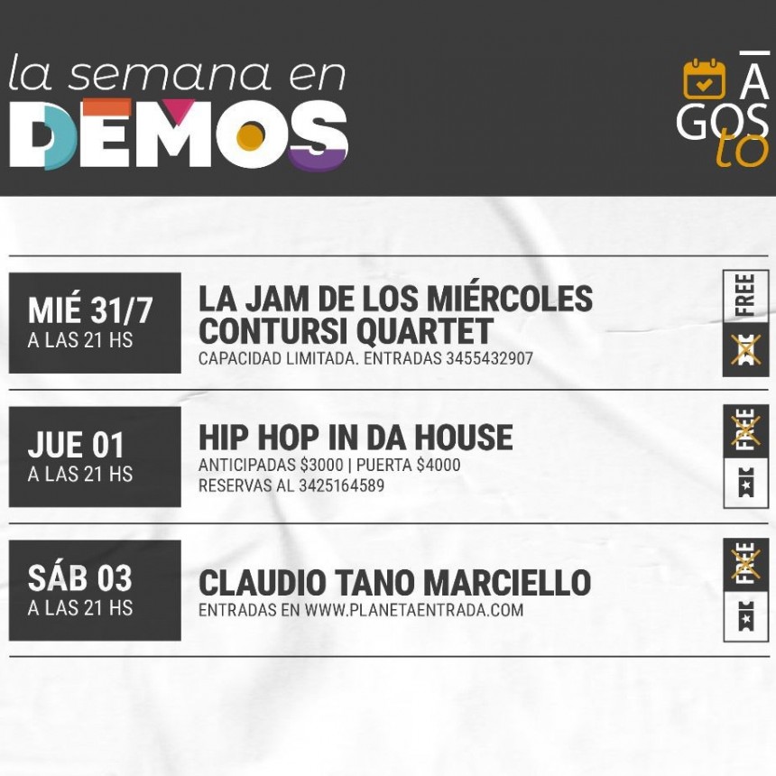 Agenda de DEMOS  del 31/7 al 3/7