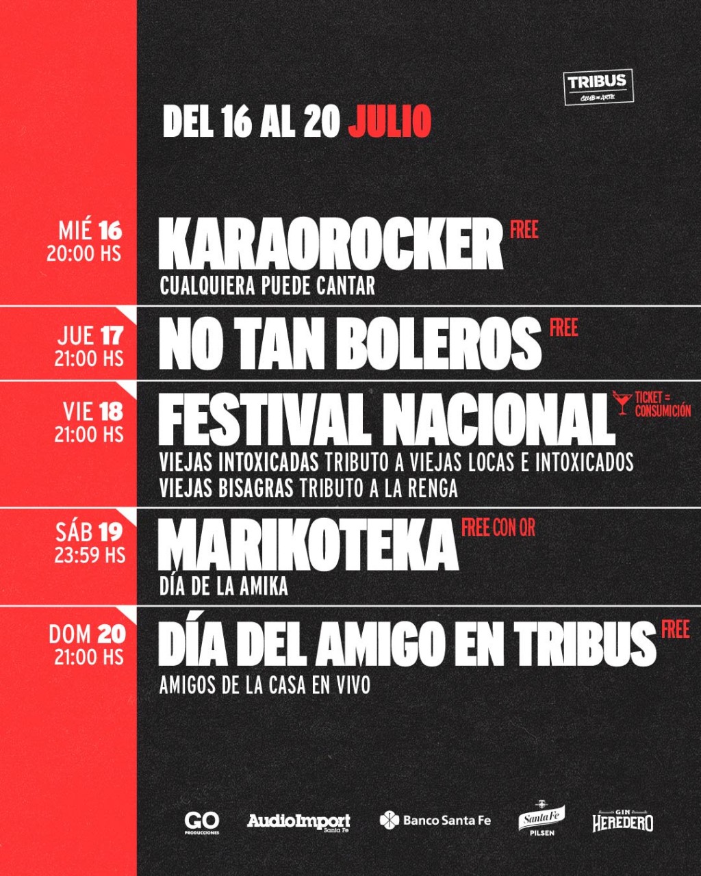 Programación de TRIBUS para esta semana