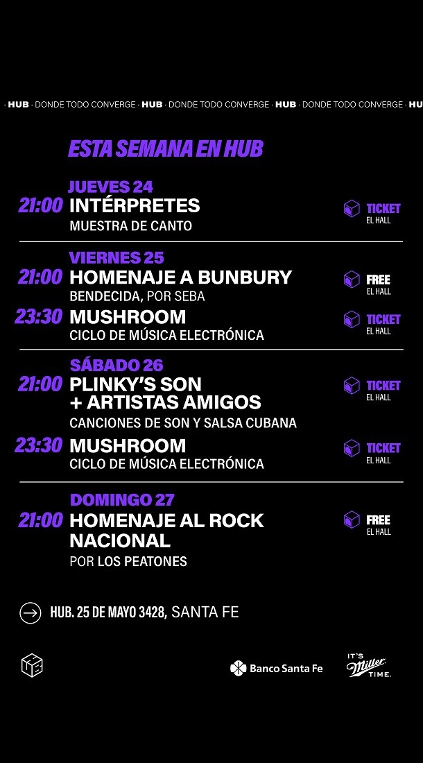 AGENDA SEMANAL DE HUB:  DEL JUEVES 24 AL DOMINGO 27 DE JULIO