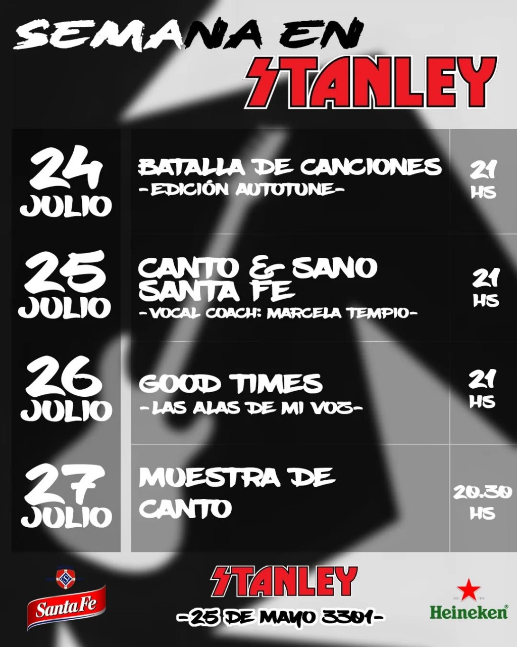 Agenda de STANLEY BAR del 24/7 al 27/7