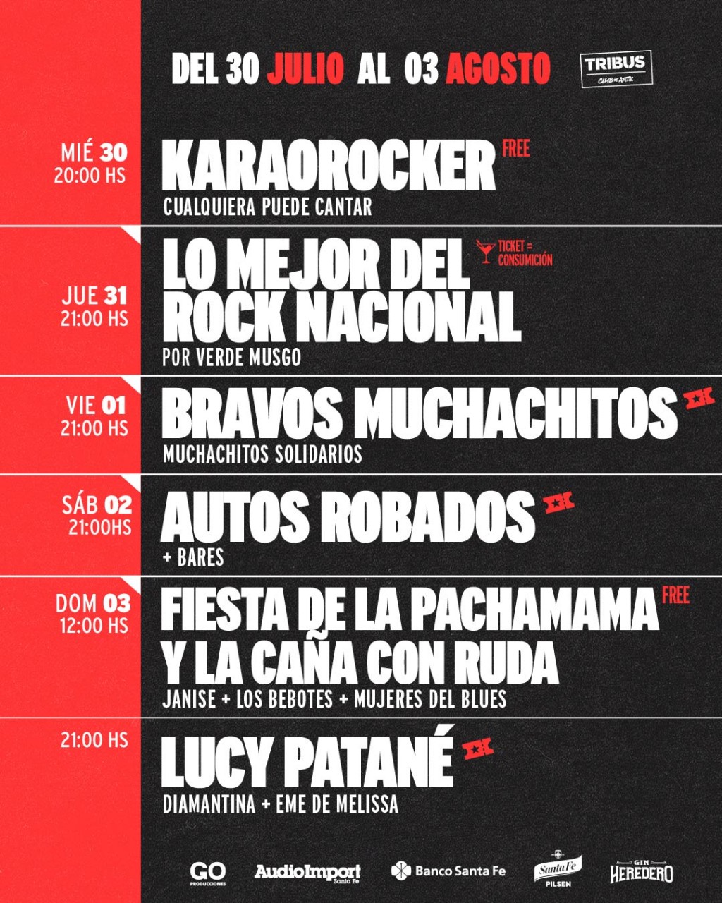 Agenda de TRIBUS  del 30/7 AL 3/8