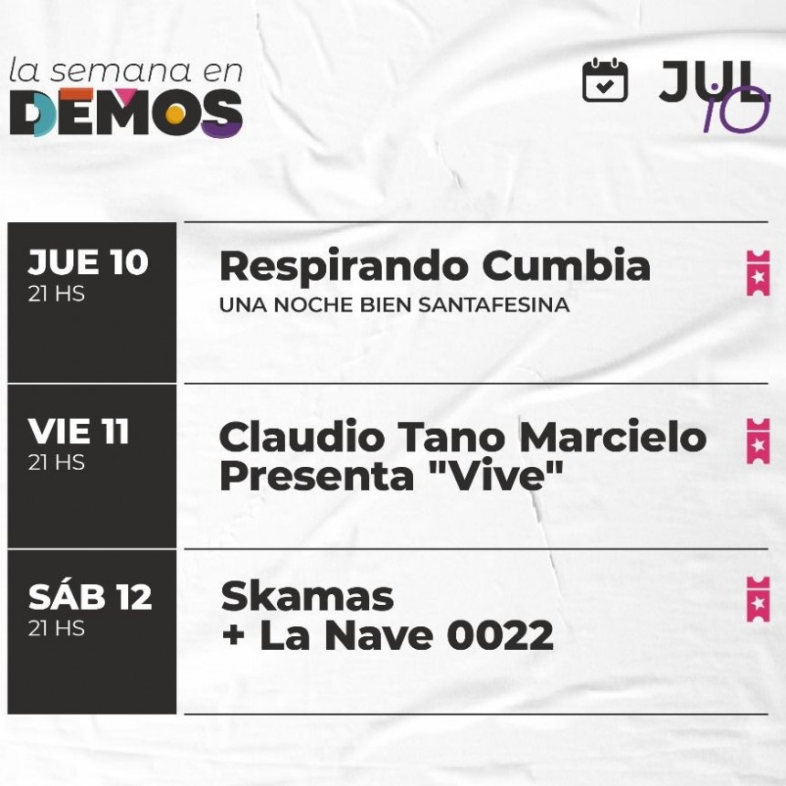 Programación de DEMOS del 10/7 al 12/7