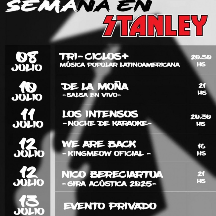 Programación de Stanley Bar del 8/7 al 13/7
