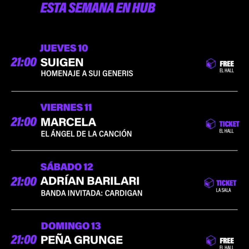 Programaci&oacute;n de HUB del  10/7 al 13/7