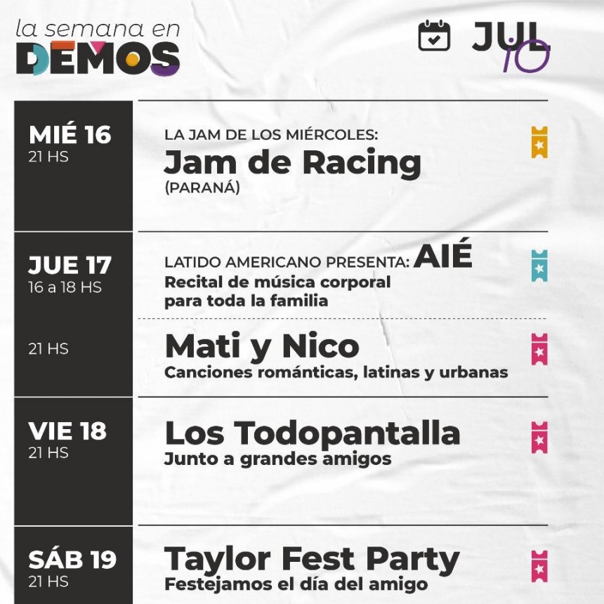Programación de DEMOS para esta semana