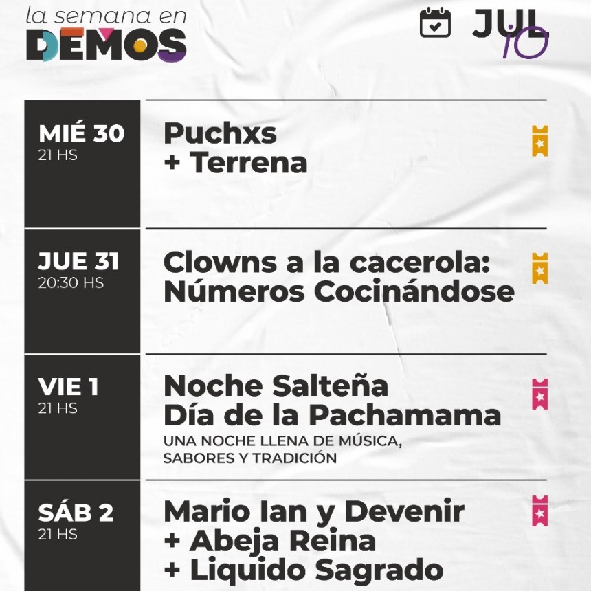 Programación de DEMOS del 30/7 al 2/8