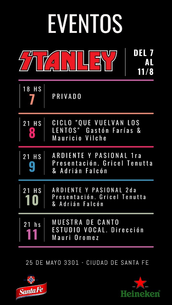 Programación de Stanley Bar desde el 7/8 al 11/8