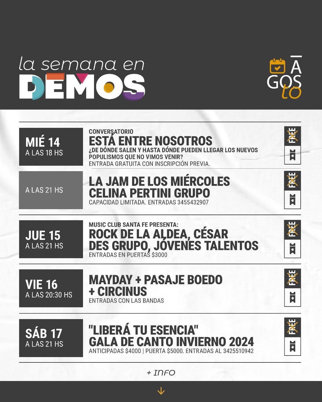 Programación de Demos del 14/8 al 17/8