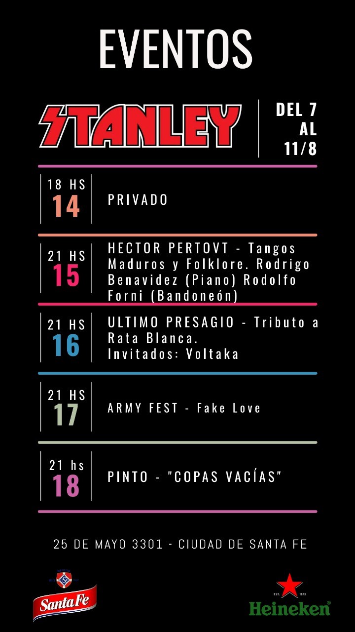 Programación de Stanley Bar del 14/8 al 16/8