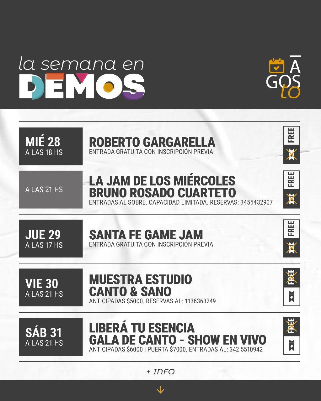 Programación de Demos del 28/8 al 31/8