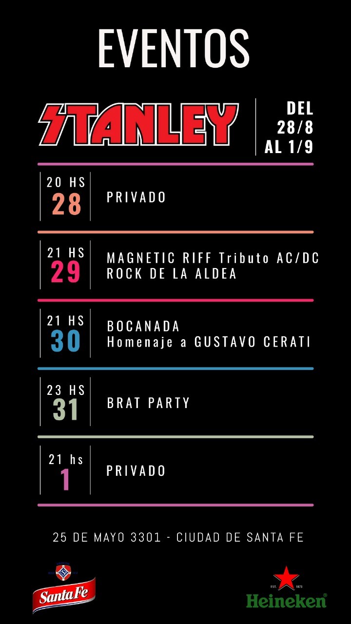 Programación de Stanley Bar del 28/8 al 1/9