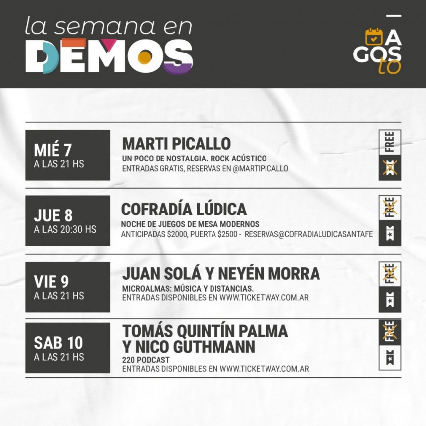Programaci&oacute;n de Demos del 7/8 al 10/8