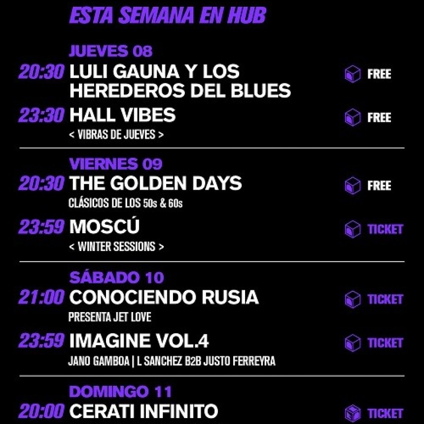 Programaci&oacute;n de HUB desde el 8/8 al 11/8