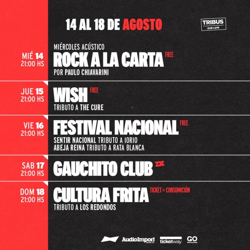 Programaci&oacute;n de Tribus desde el 14/8 al 18/8 
