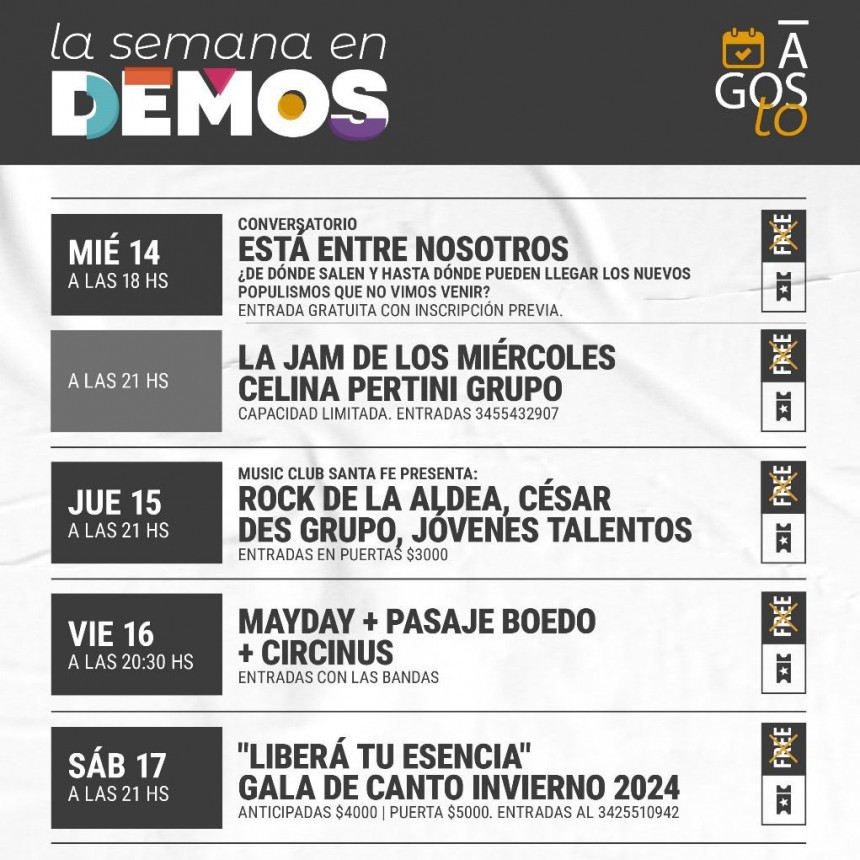 Programaci&oacute;n de Demos del 14/8 al 17/8