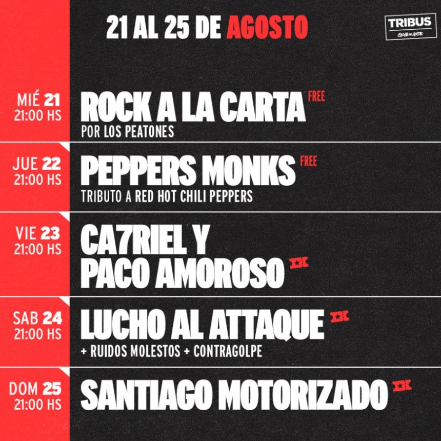 Programaci&oacute;n de Tribus desde el 21/8 al 25/8