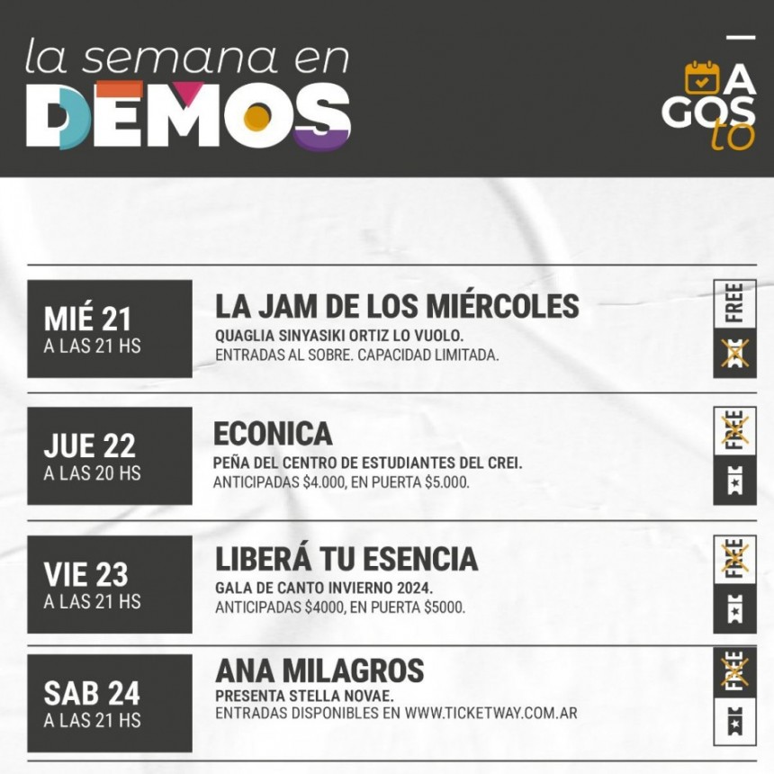 Programaci&oacute;n de Demos del 21/8 al 24/8