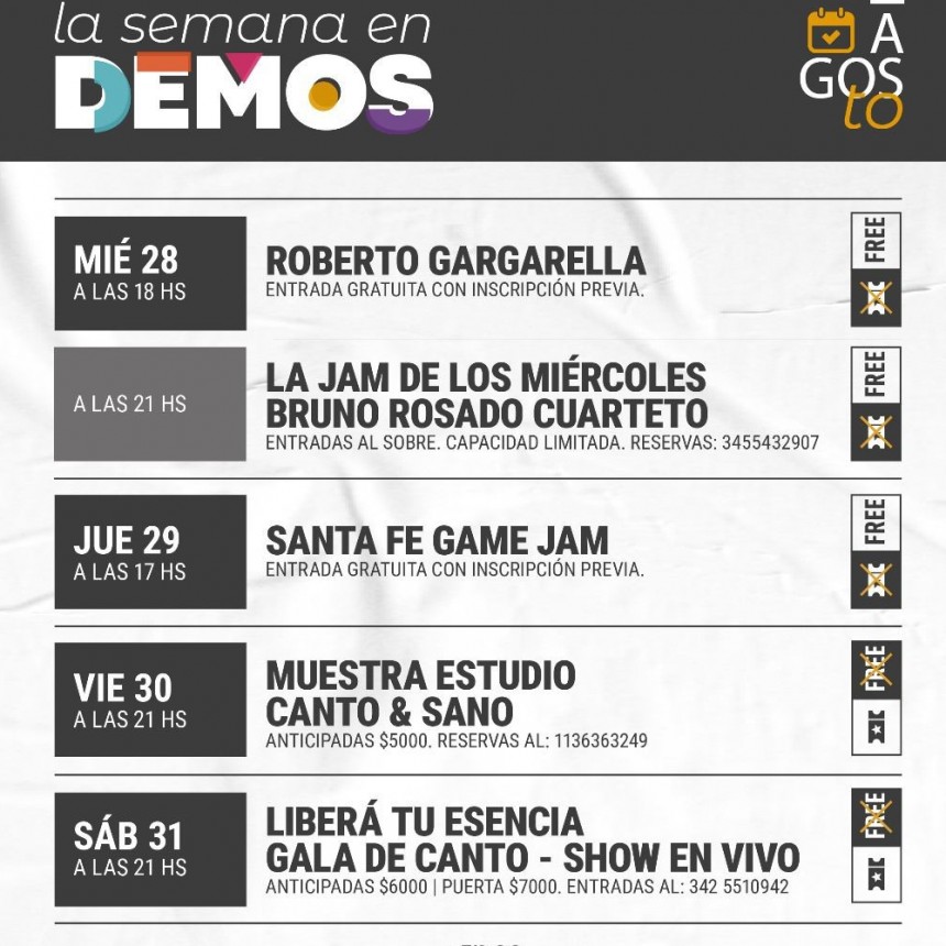 Programaci&oacute;n de Demos del 28/8 al 31/8