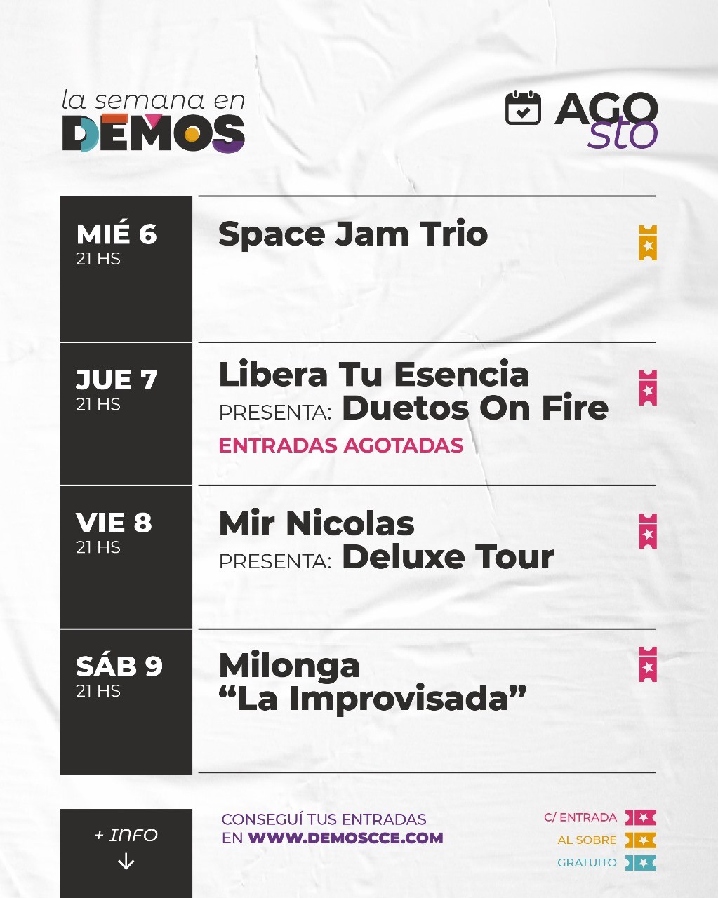 Programación de DEMOS del 6 al 9 de agosto