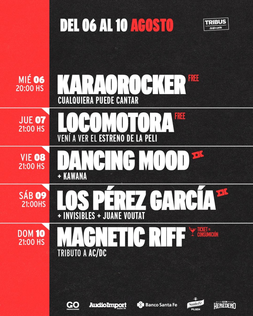 Agenda de TRIBUS  del 6/8 al 10/8